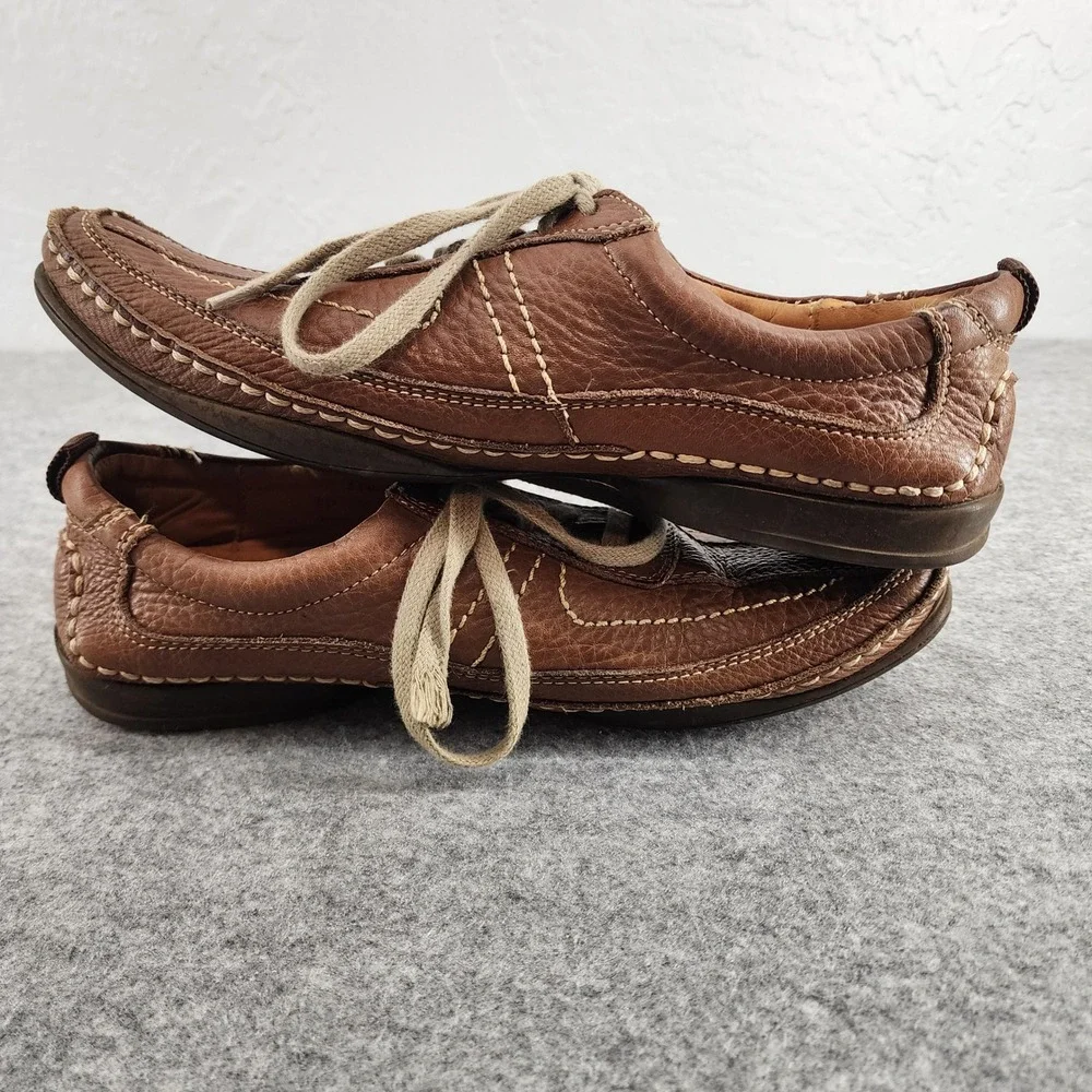 Sandro Moscoloni‎ Mens 8D Brown Pebble Leather Contrast Stitch Lace Up Oxfords